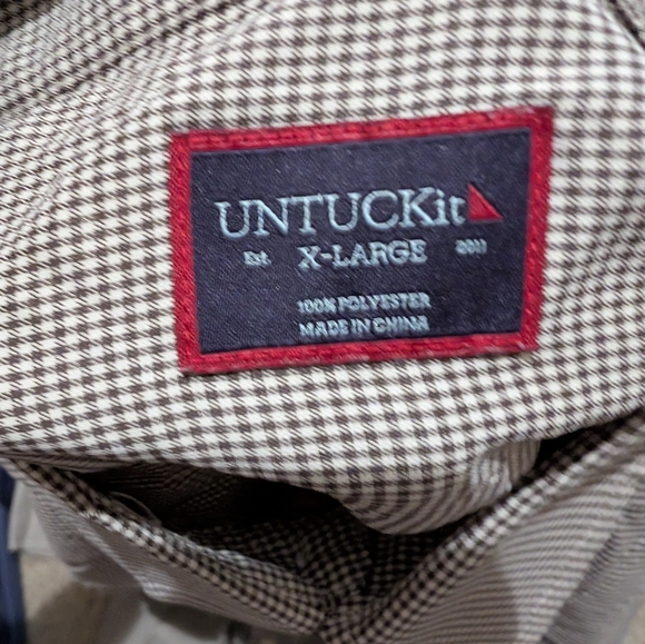 UNTUCKit Shirt Mens Brown White Check Long Sleeve Button Up Casual Ripasso XL - Picture 2 of 3